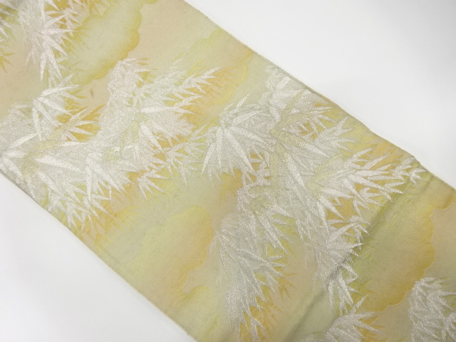 JAPANESE KIMONO / ANTIQUE FUKURO OBI / WOVEN CLOUD & BAMBOO GRASS